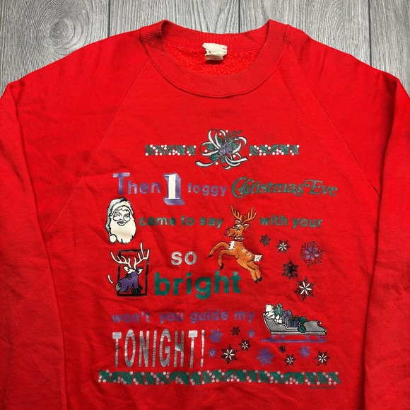 Vintage Rudolph The Rain Deer 1980s Raglan Sweatshirt Red L Large Christmas - Picture 2 of 8